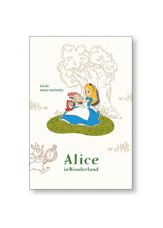 愛麗絲 夢遊仙境 兔先生 草地上 立體草地 素描版 明信片 連 信封