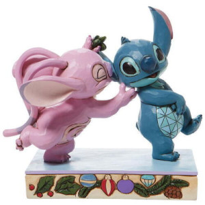 小魔星 史迪仔 史迪奇 星際寶貝 天使妹 安琪兒 Disney Enesco Showcase 槲寄生 聖誕 浪漫 熱吻 鑄石 擺設