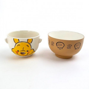 小熊維尼 泥黃色 水彩畫 為食 系列 日本製 飯碗 湯碗 汁椀 茶碗 1套2個