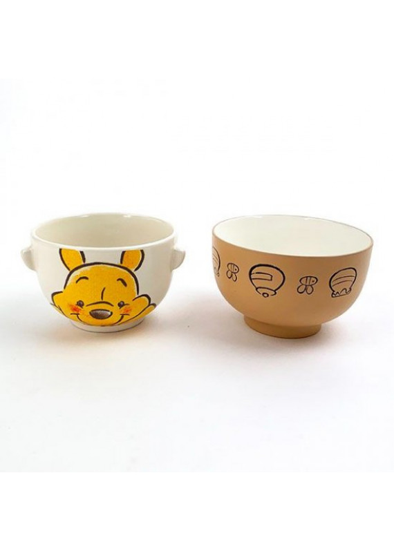 小熊維尼 泥黃色 水彩畫 為食 系列 日本製 飯碗 湯碗 汁椀 茶碗 1套2個 