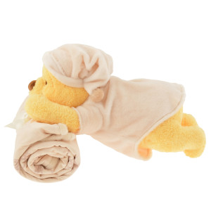 小熊維尼 粉黃 睡衣 趴地 瞌睡 毛公仔 連 軟綿綿 毛氈 毛毯 套裝