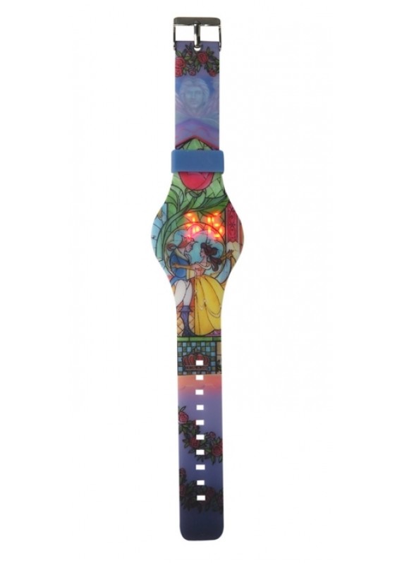 美女與野獸 彩色玻璃 款 LED 膠手錶 